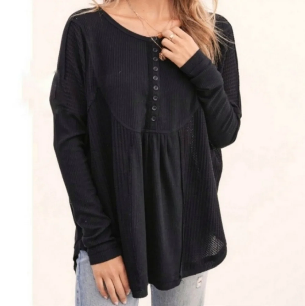 Black Bohemian Long Sleeve Thermal Top